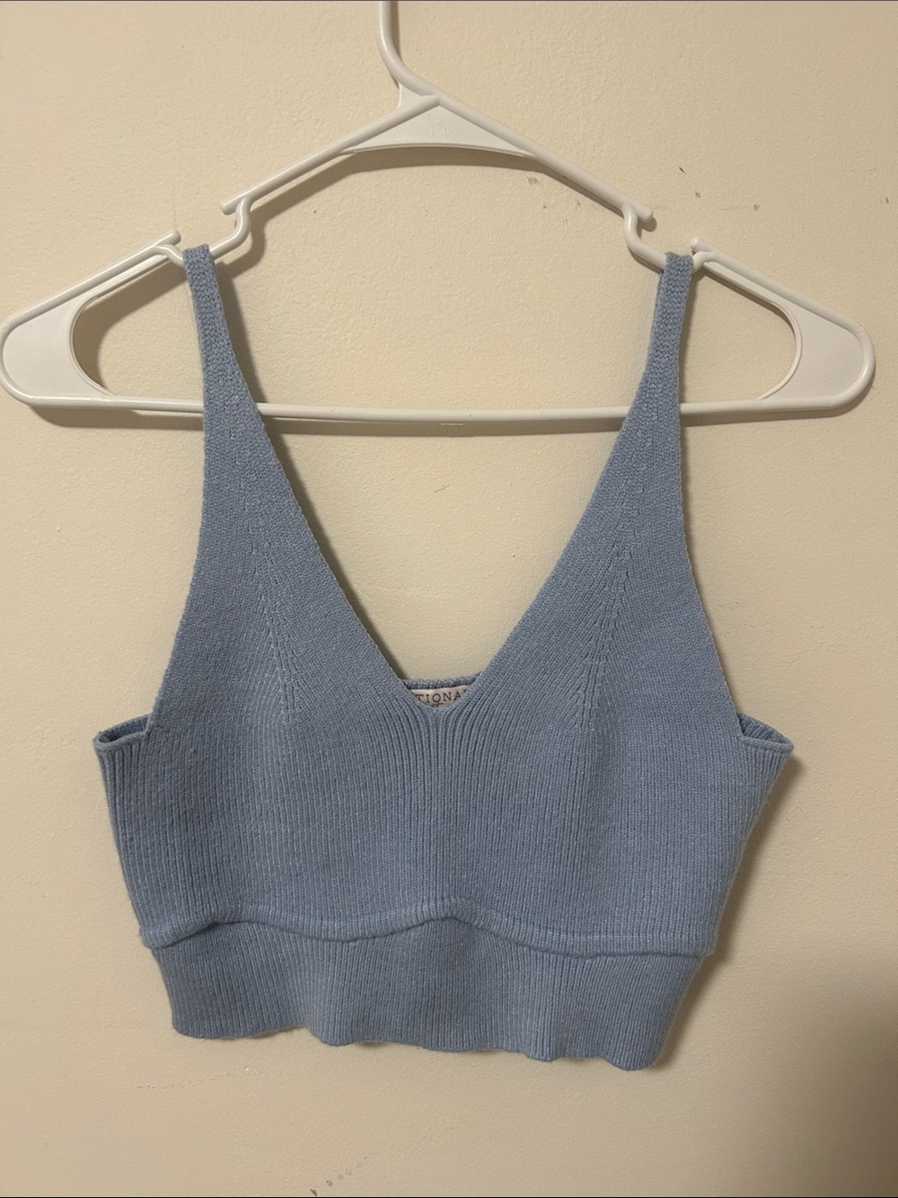 Knit V-Neck Cropped Tank Top in Dusty Blue